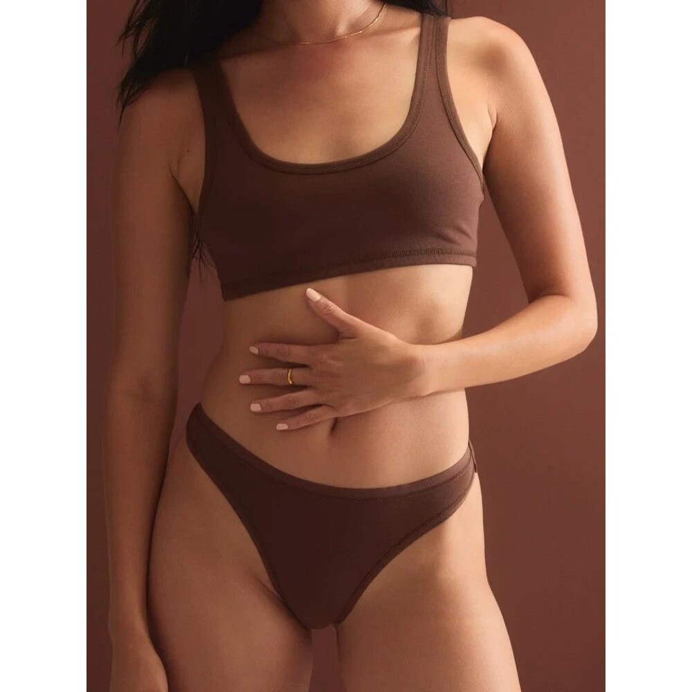 Mate the Label Women's Organic Cotton Scoop Bralette Espresso BROWN S NWOT